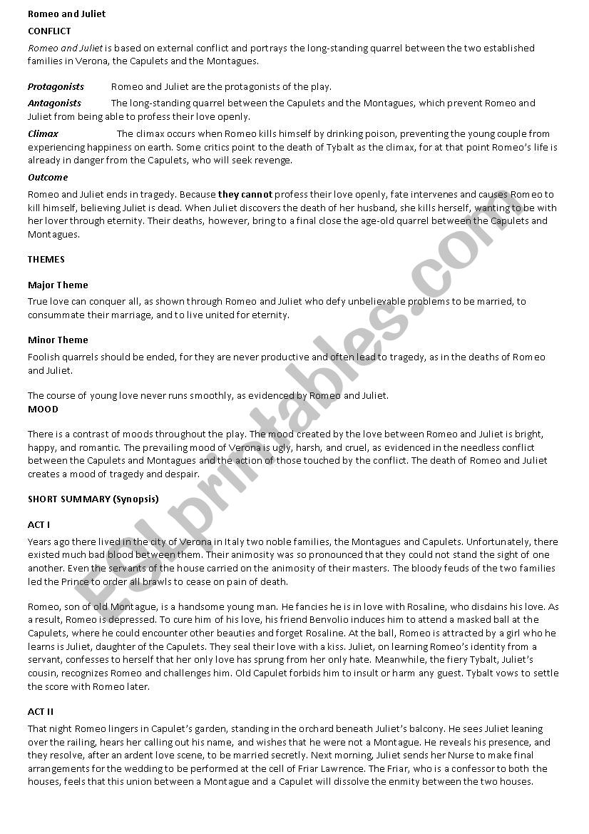 rome and juliet worksheet