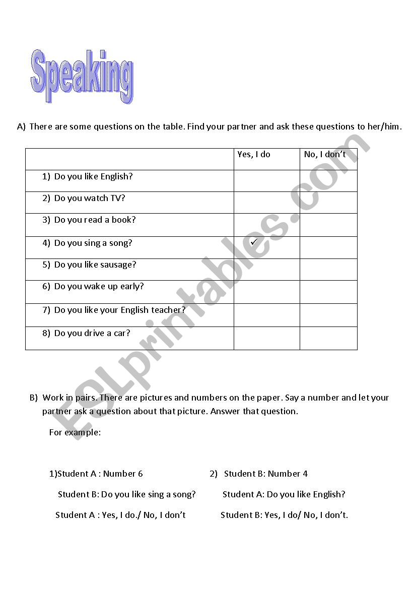 speaking activity about simple present tense