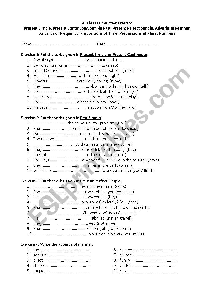 A Class Cumulative Practice worksheet