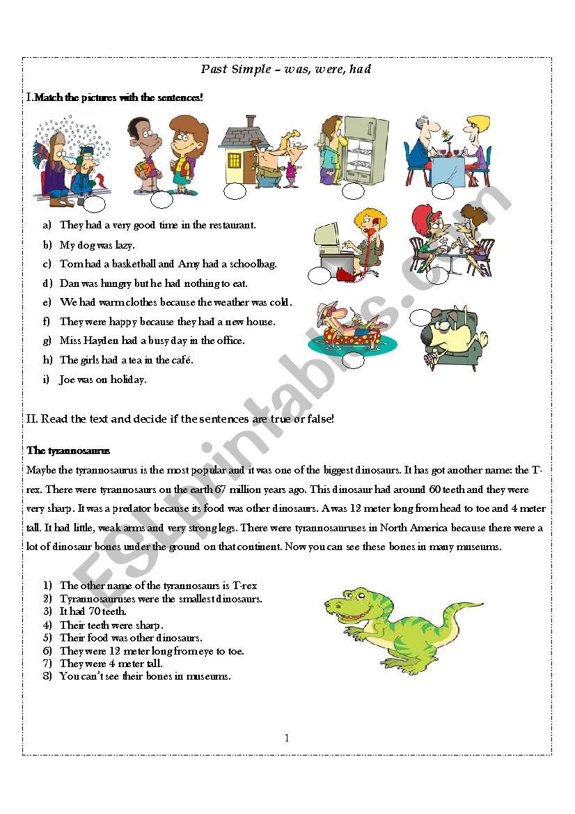 Past Simple: was, were & had  worksheet