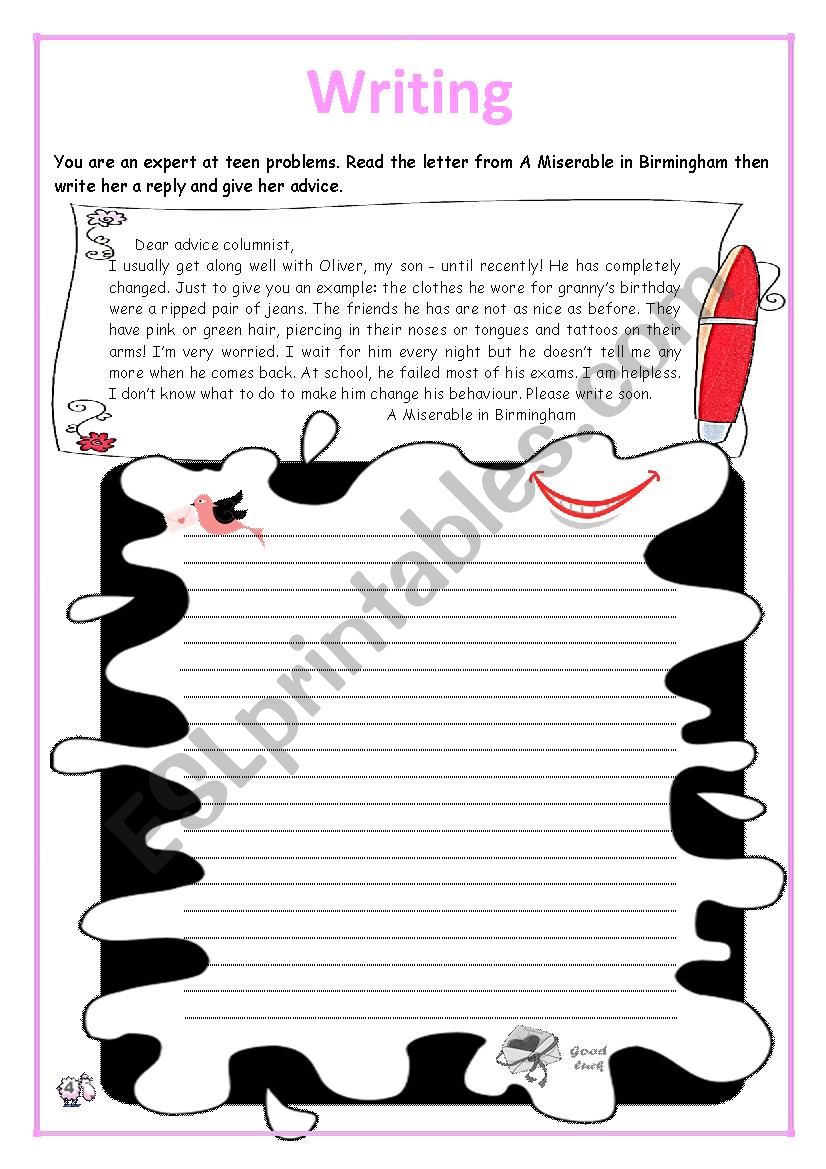 Writing task worksheet