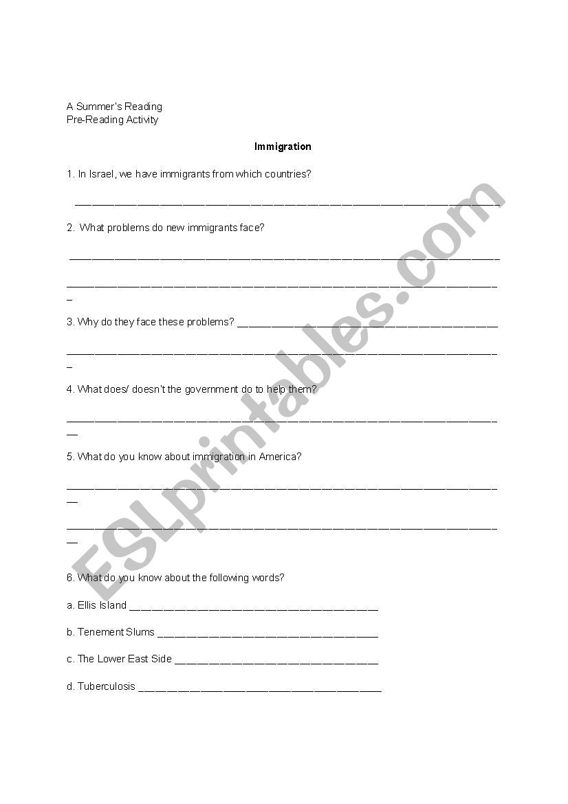 A Summers Reading- Bernard Malamud Pre-reading Activity