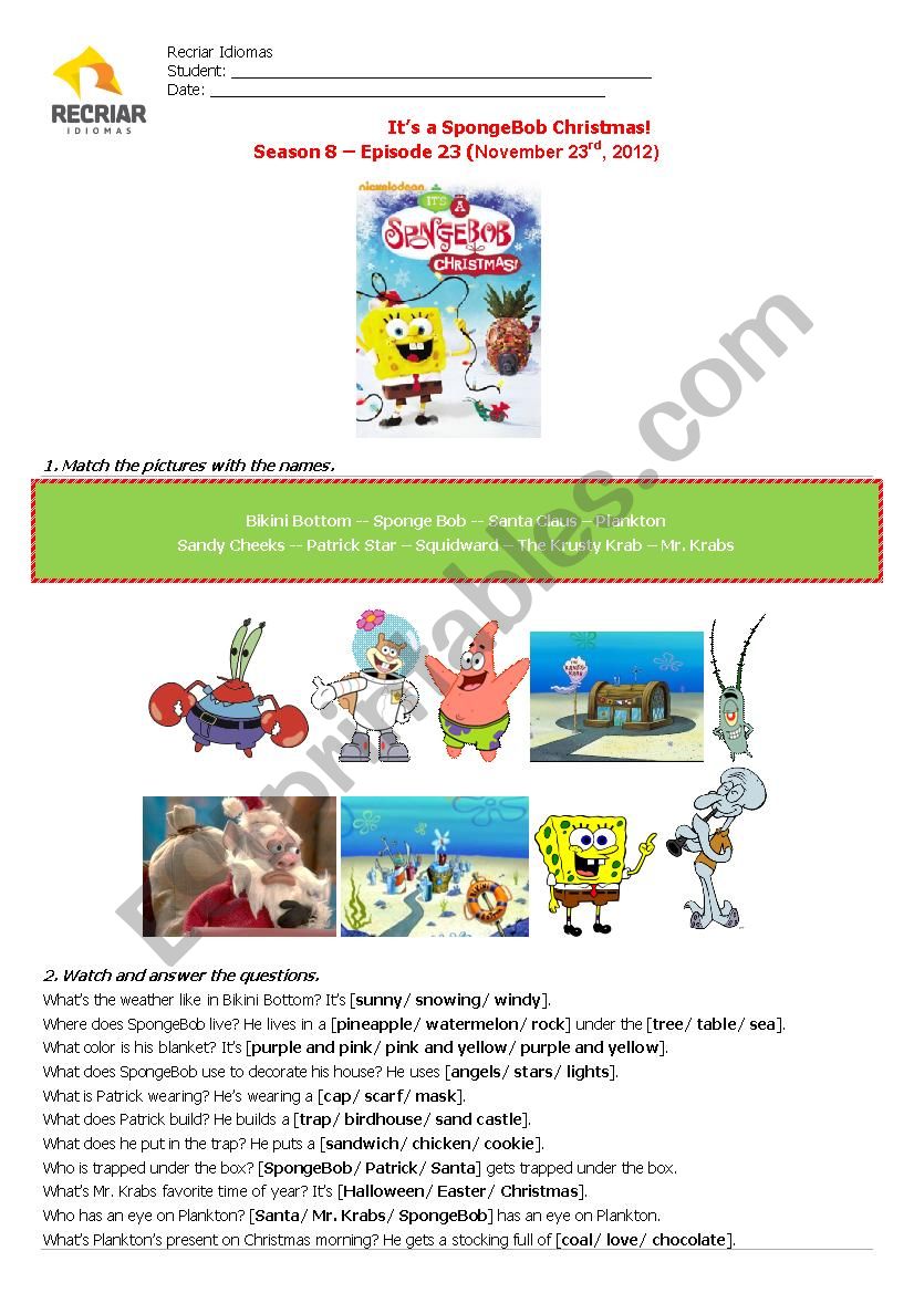 Sponge Bob - Christmas Activity