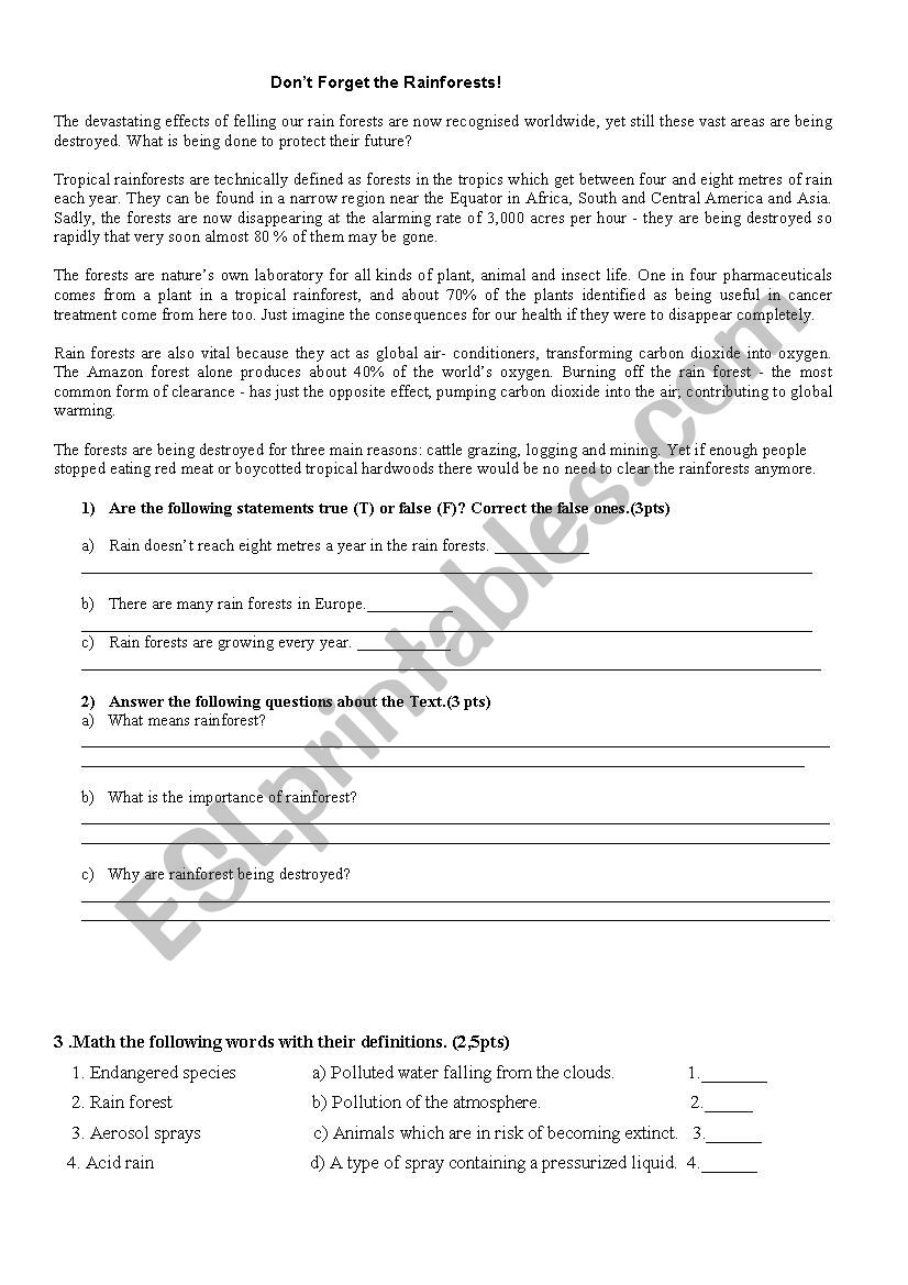 environmnt worksheet