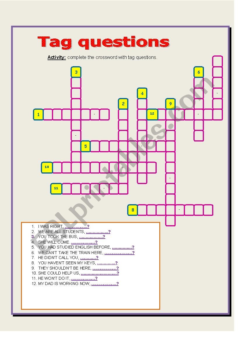 TAG QUESTIONS worksheet