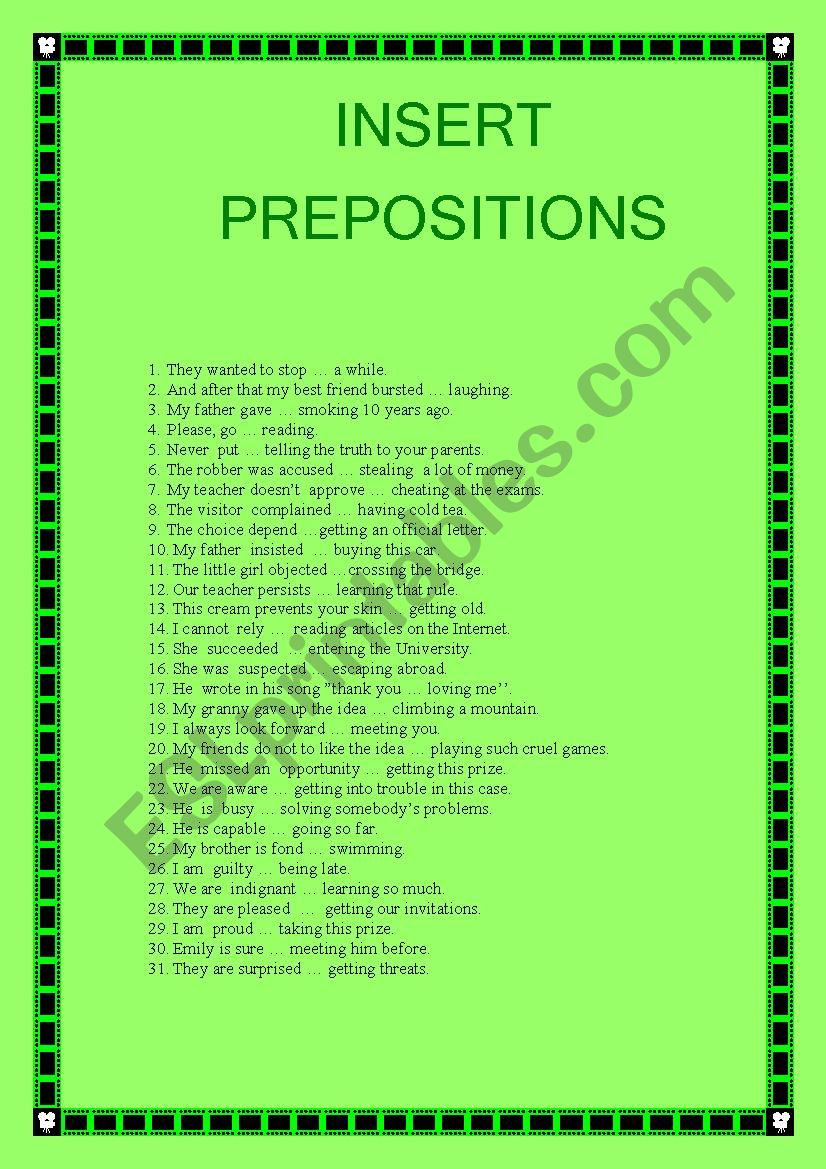 PREPOSITIONS worksheet