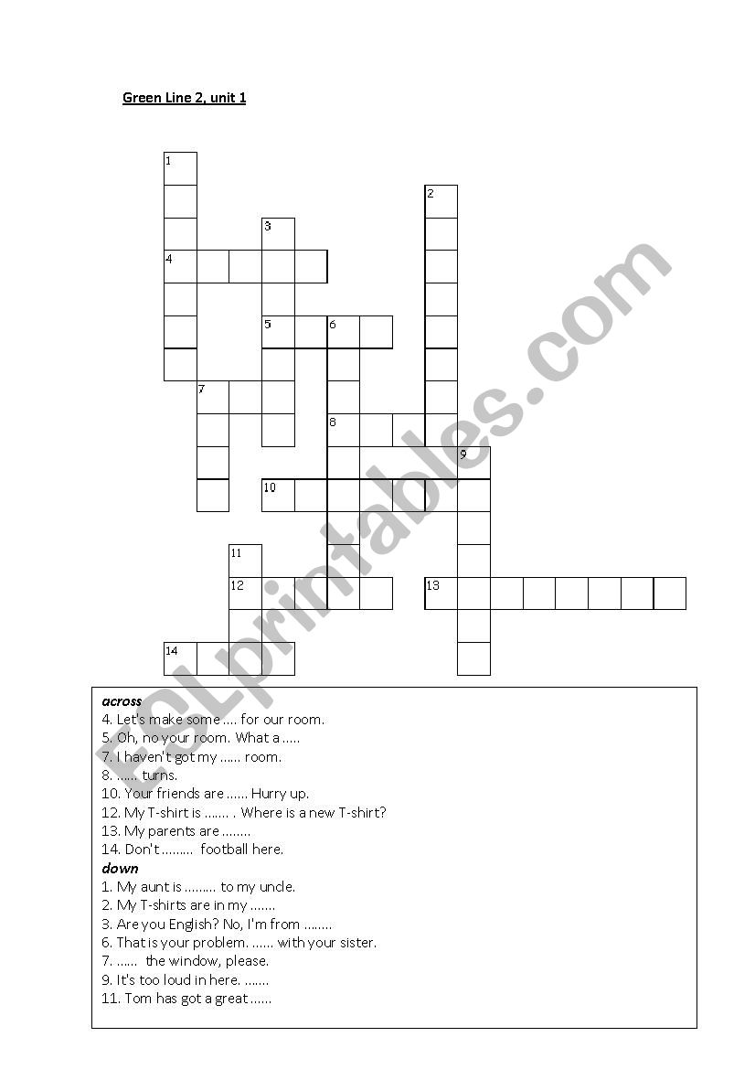 Green Line 2, unit 2, crossword