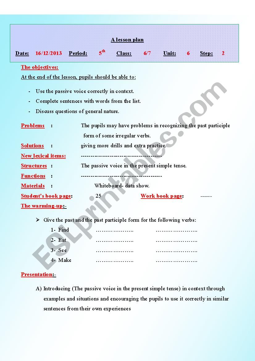 A lesson plan about the passive voice.