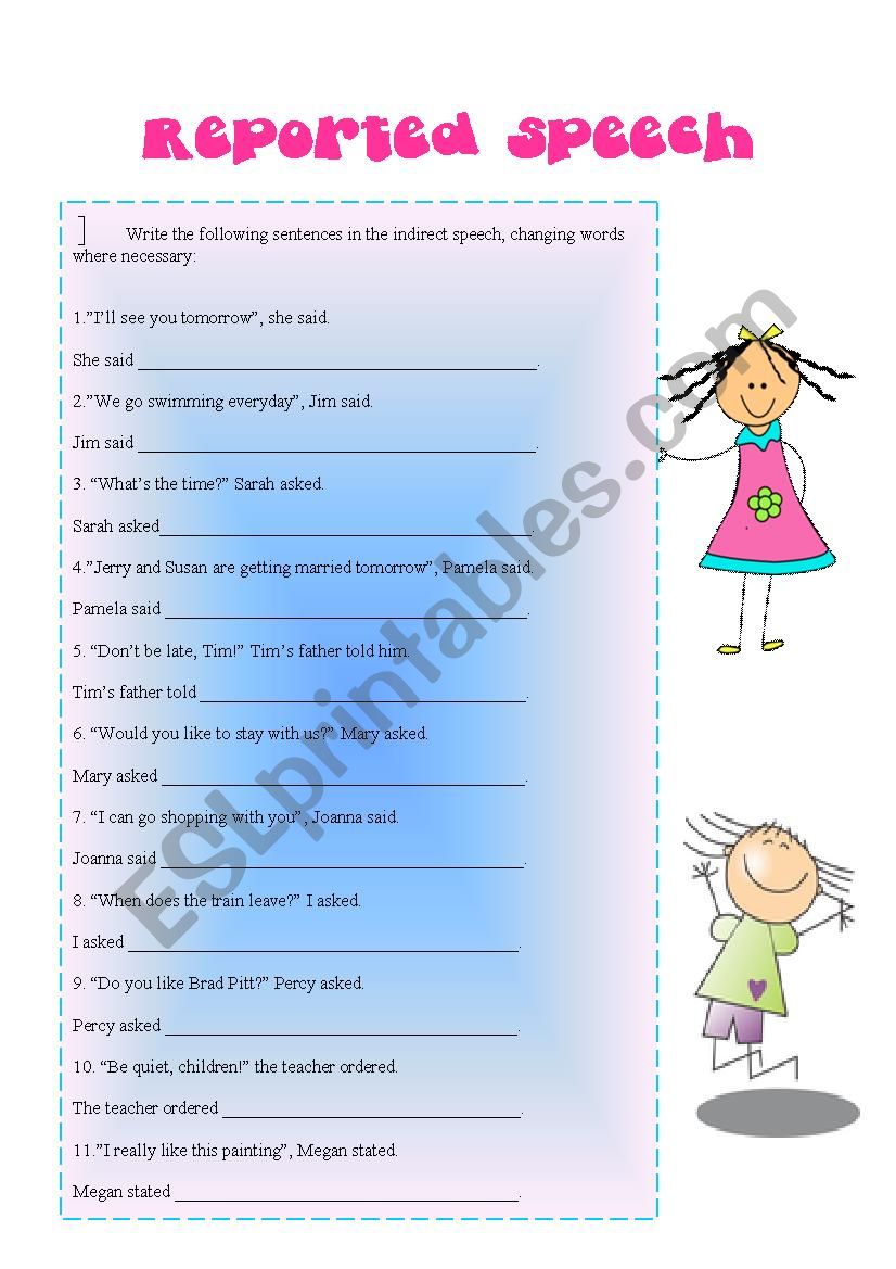 Reported Speech worksheet