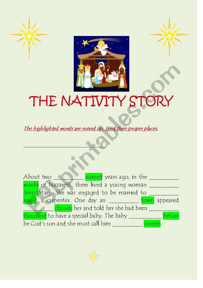 The Nativity Story worksheet