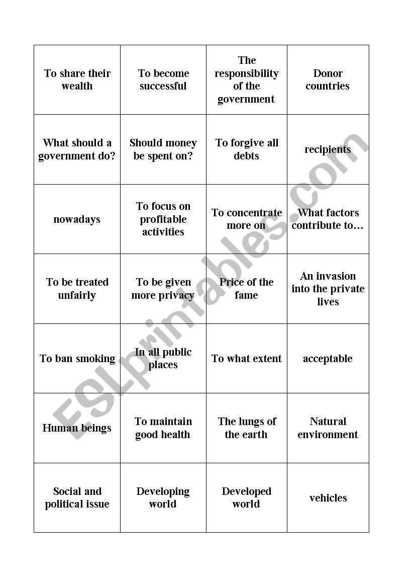 A set of card for IELTs writing section