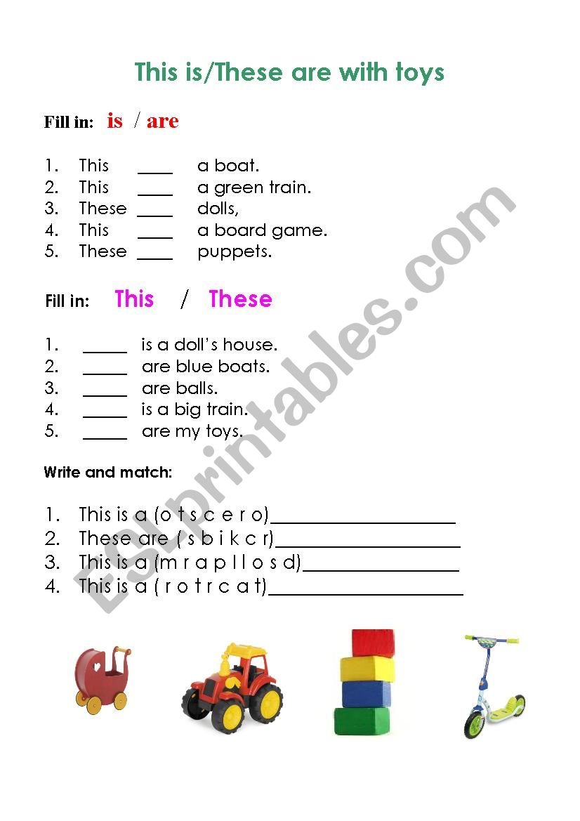 This is/These are with toys worksheet