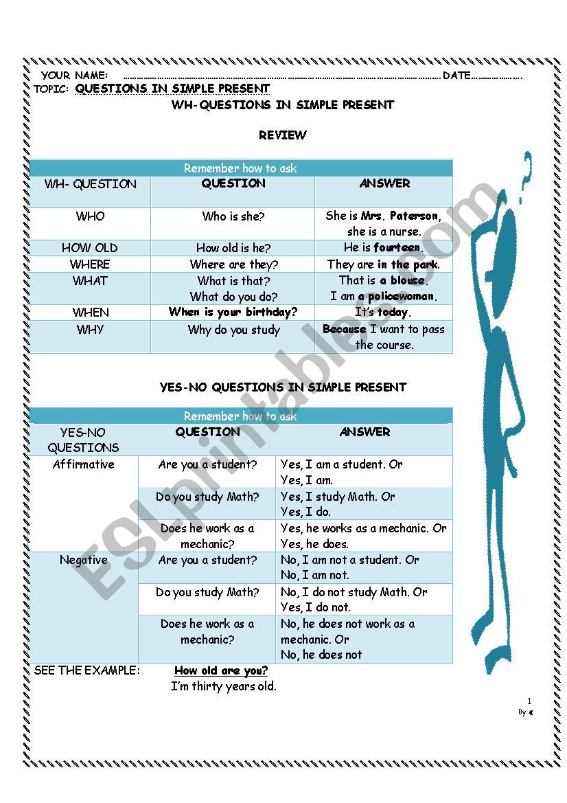 Questions in simple present worksheet