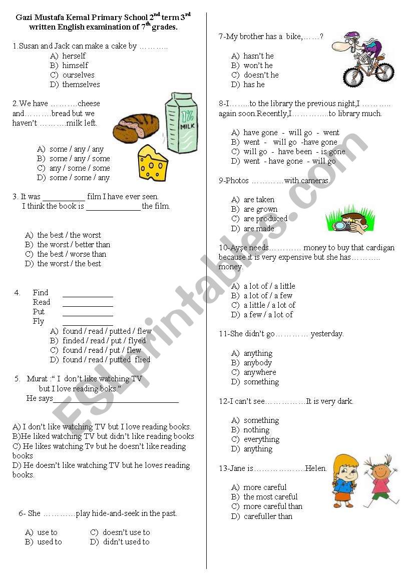test of mixed questions worksheet