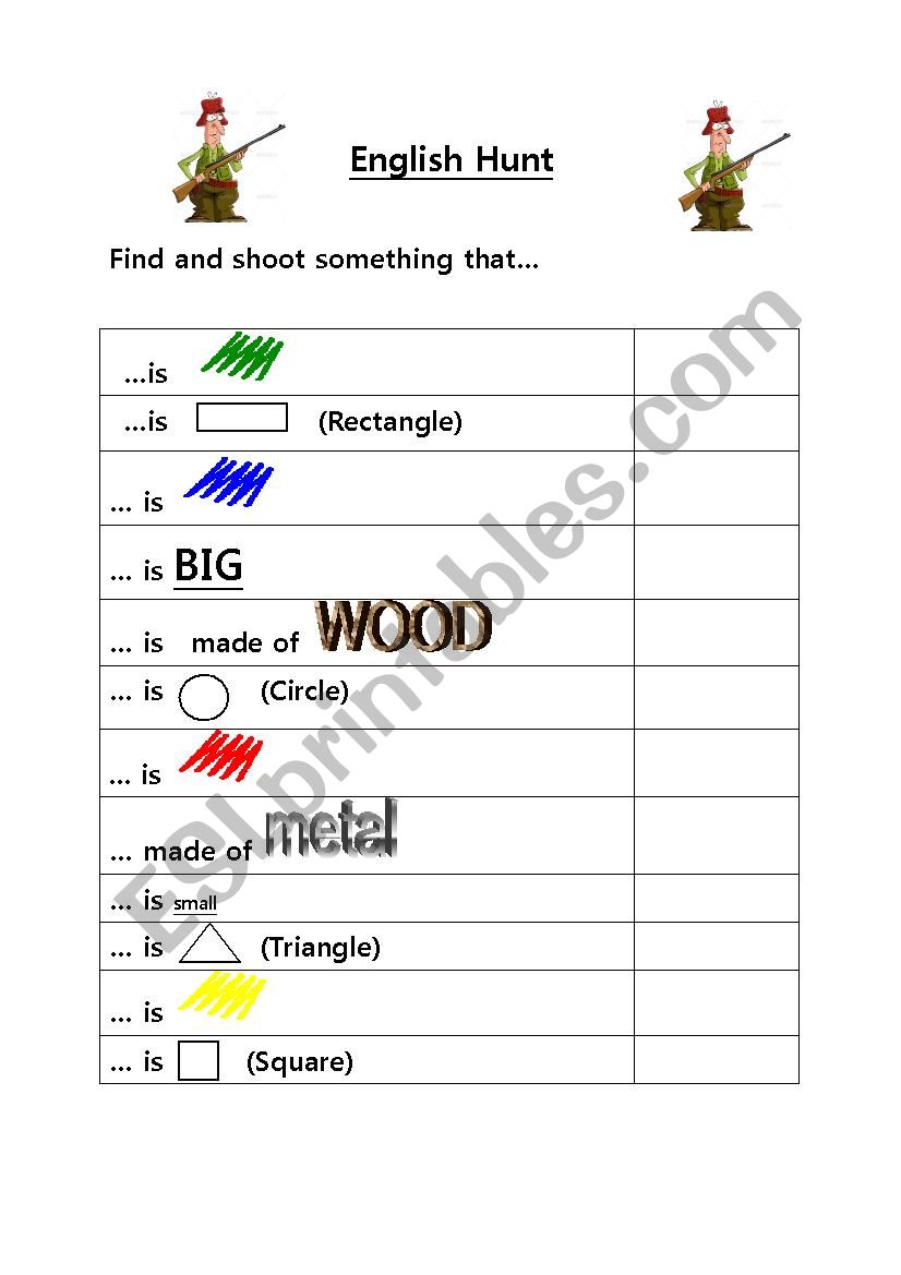 English Hunt worksheet