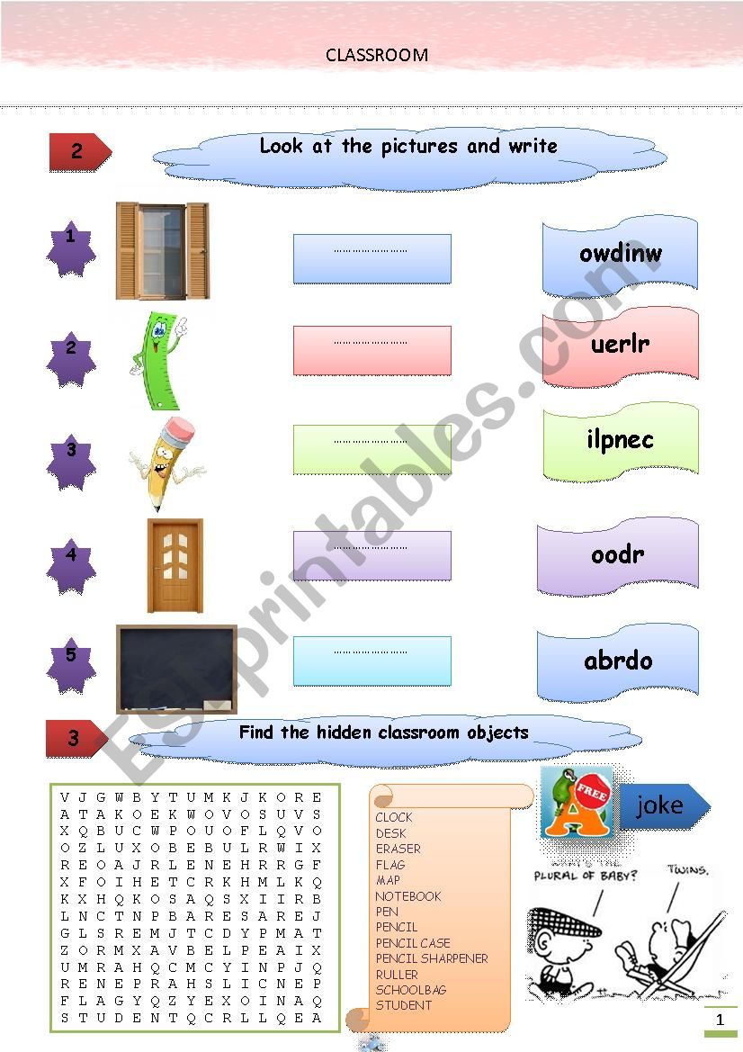 classroom objects worksheet