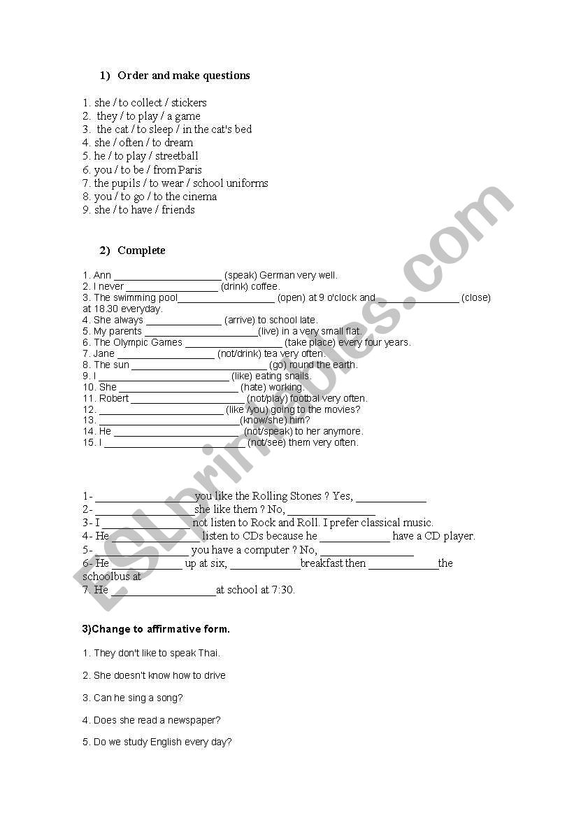 Present Simple  worksheet