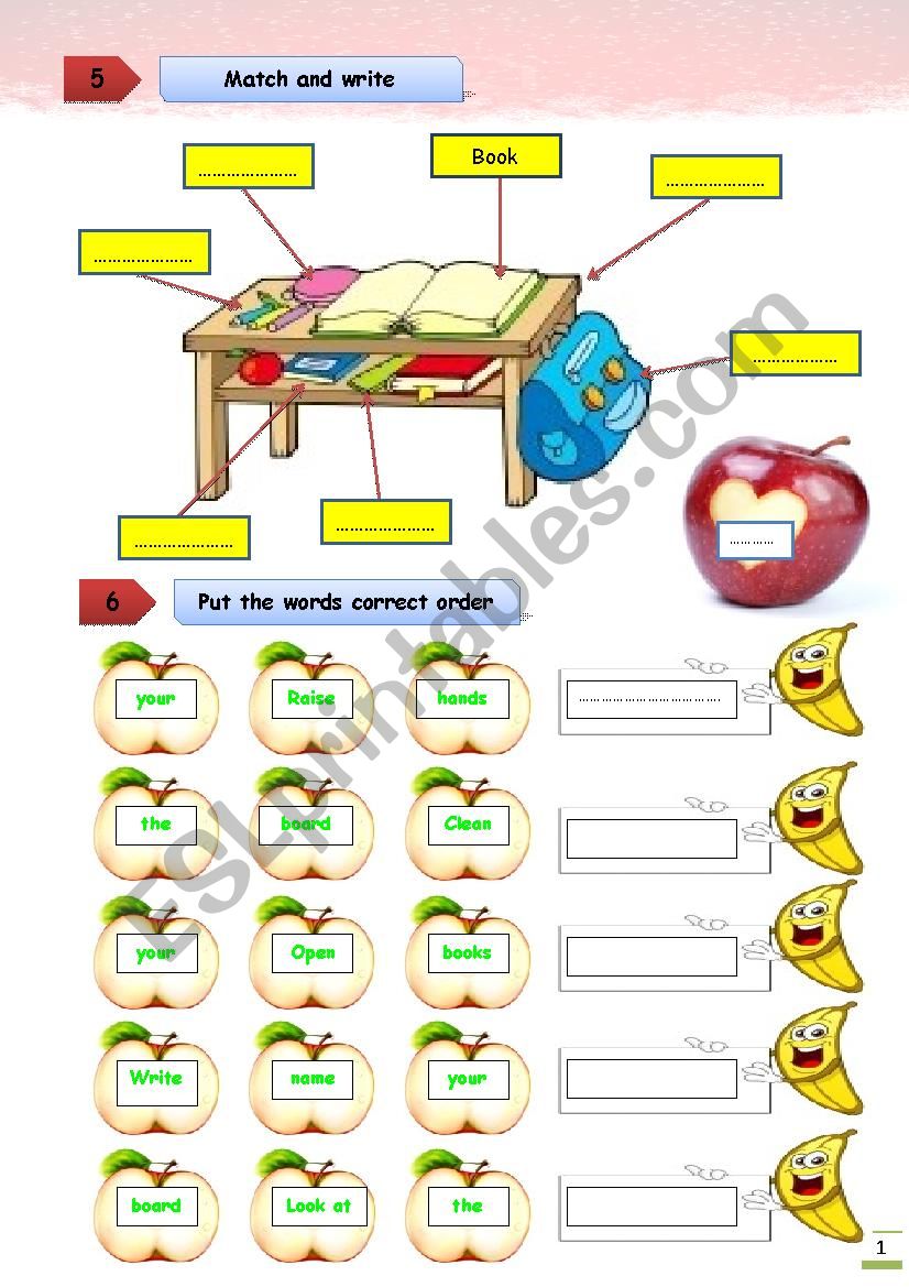 classroom objects worksheet