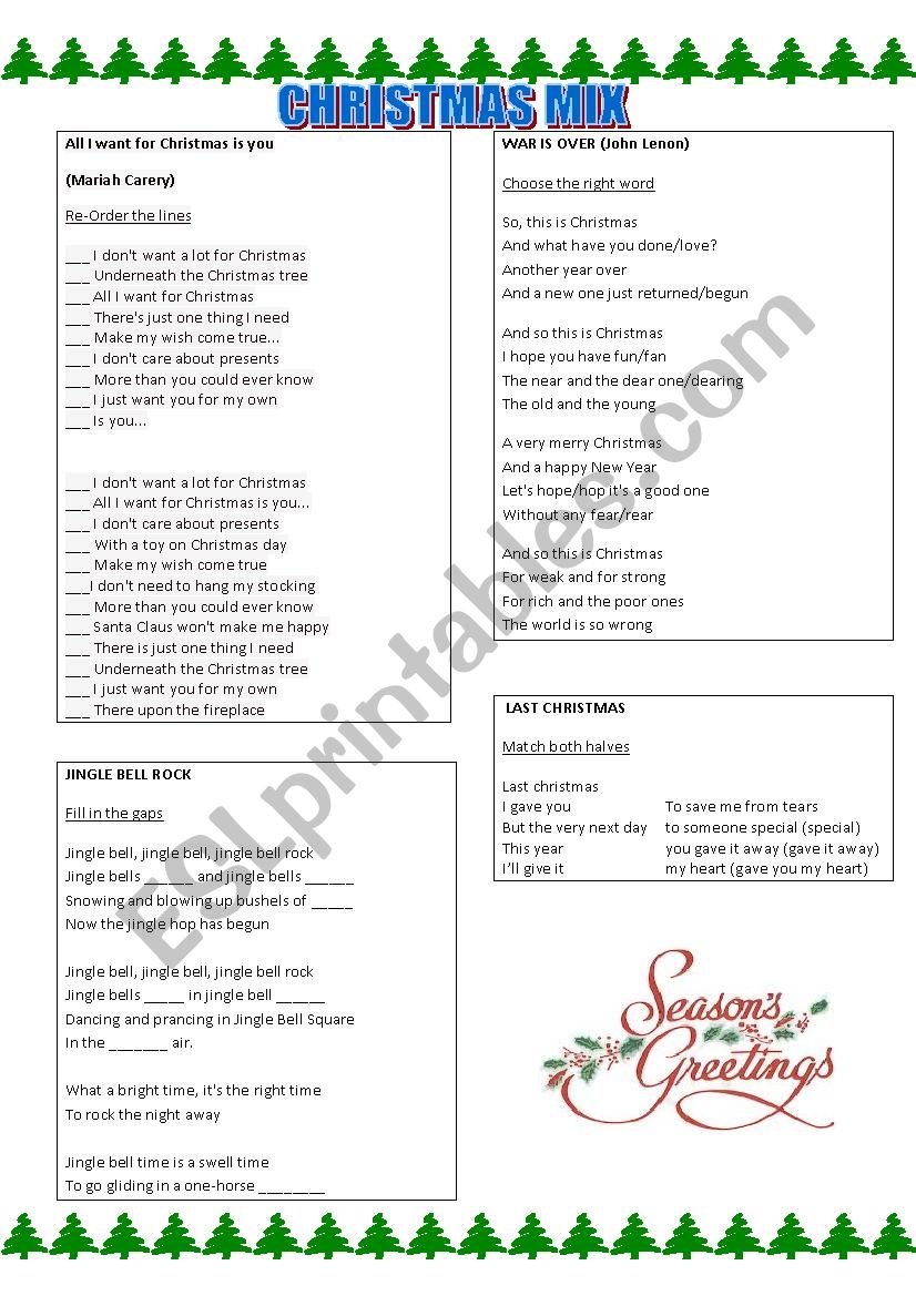 Christmas mix worksheet