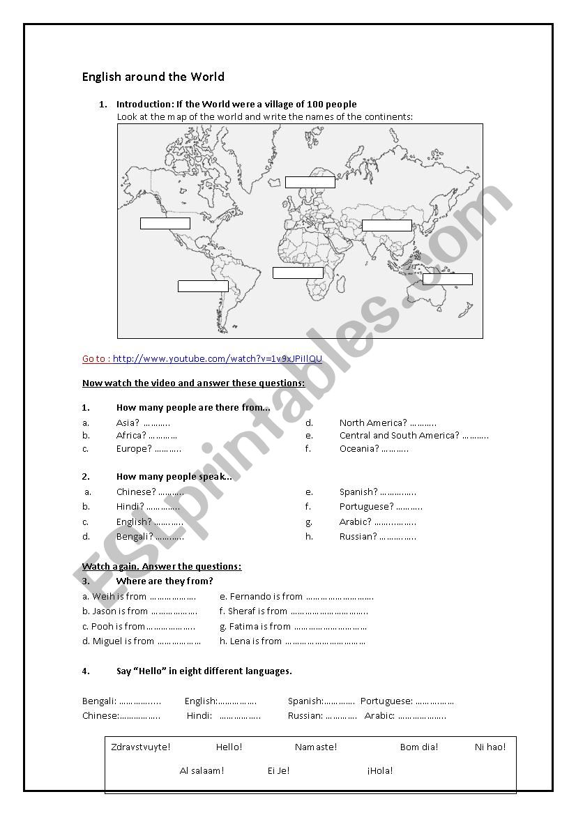 English around the World  worksheet