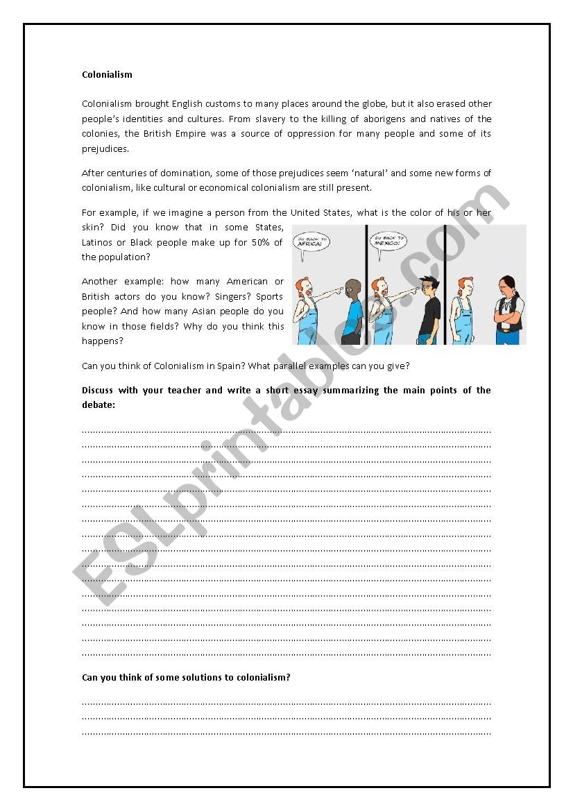 Colonialism worksheet Colonialism worksheet