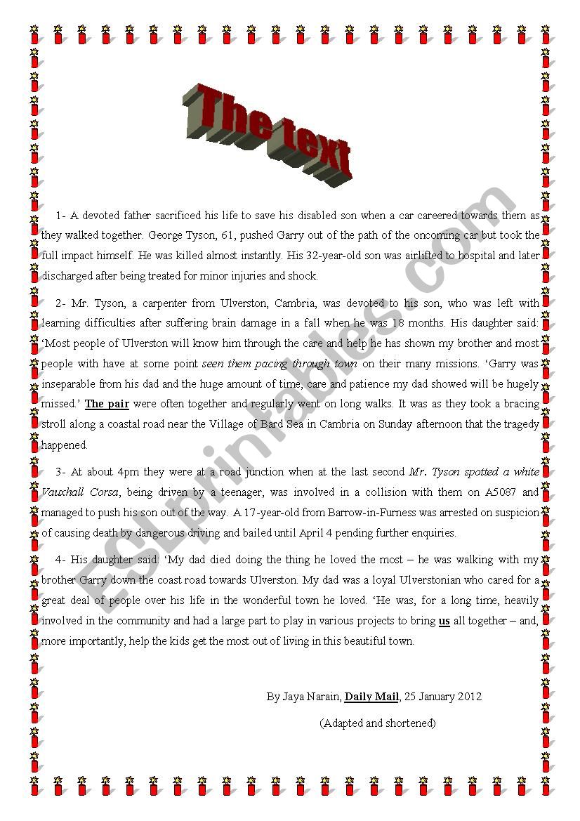 A self-sacrificial story (reading test)