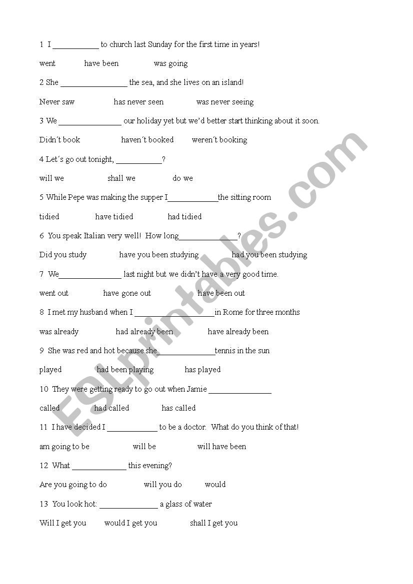 Multiple choice (2) with key worksheet