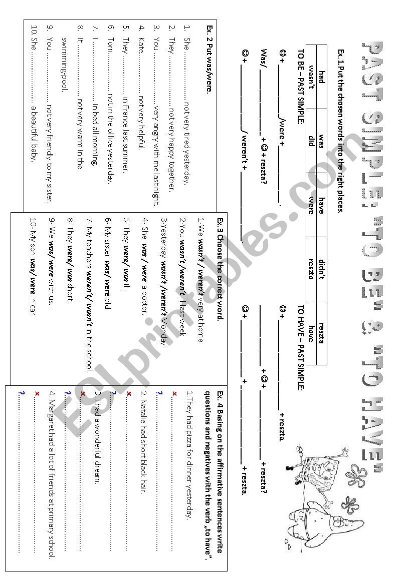 PAST SIMPLE WITH SPONGEBOB - WAS/WERE & HAD