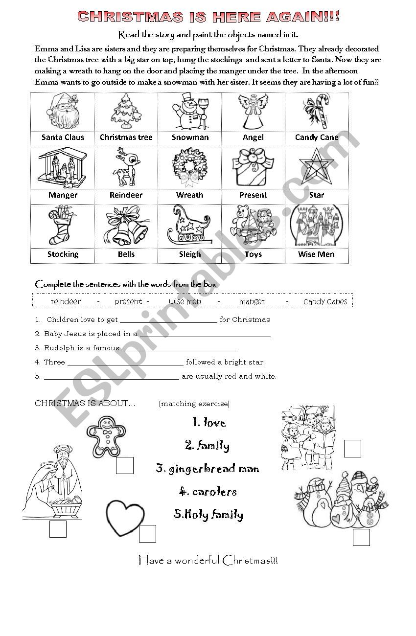 Christmas is here again worksheet