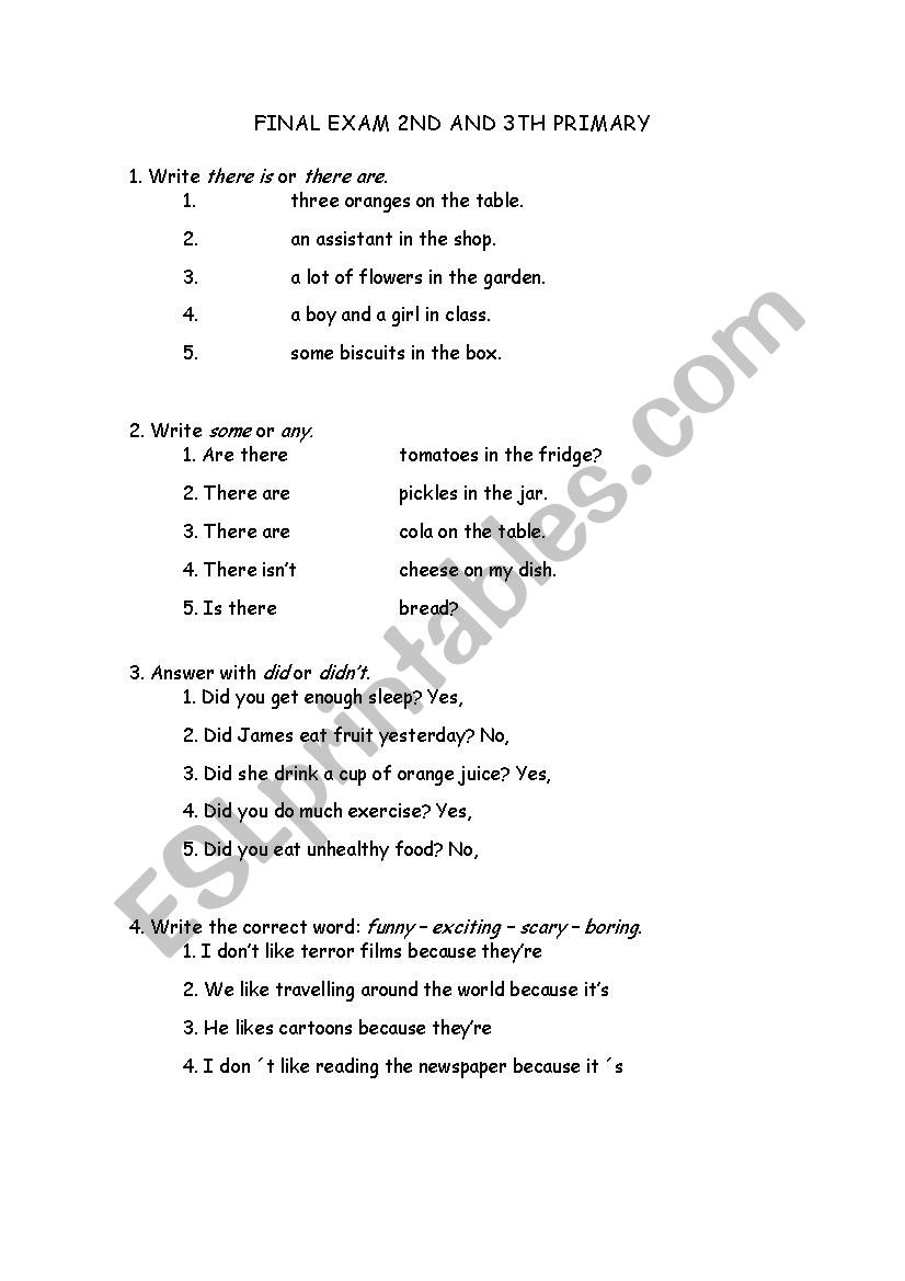 Exam 2nd and 3th Primary  worksheet