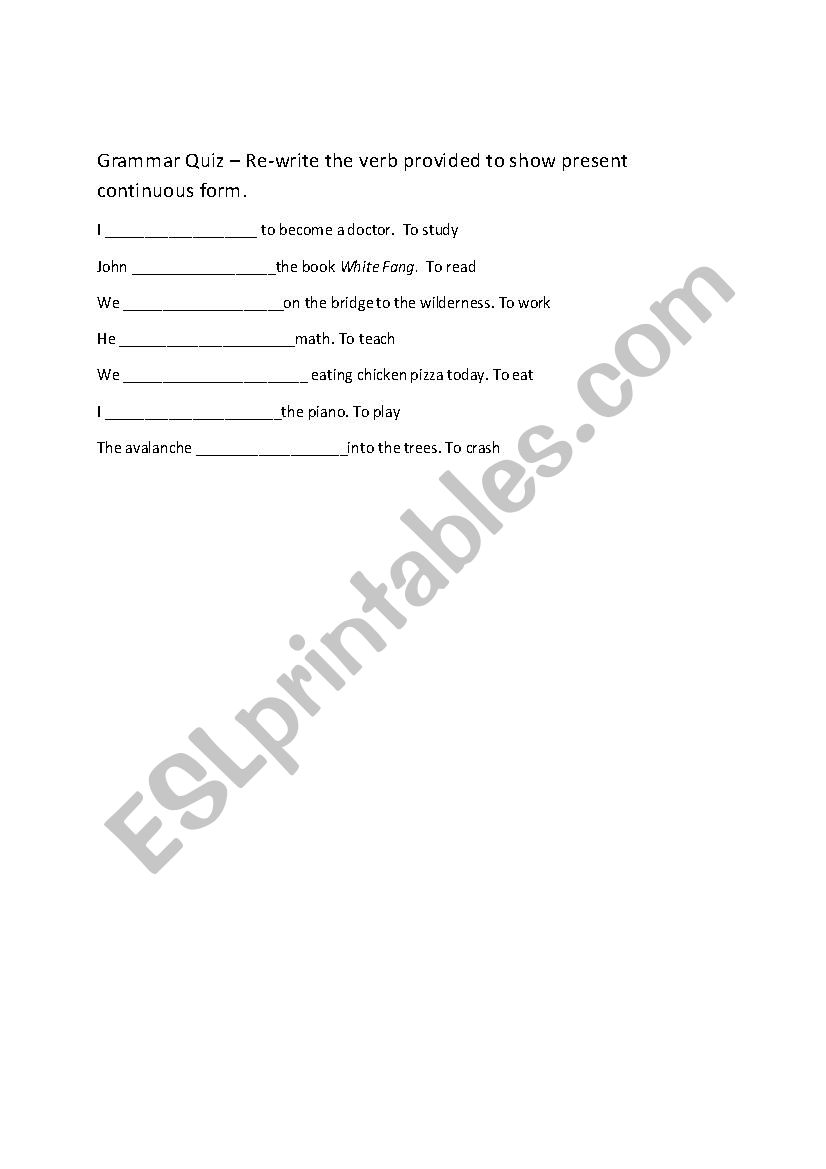 Present Continous quiz worksheet