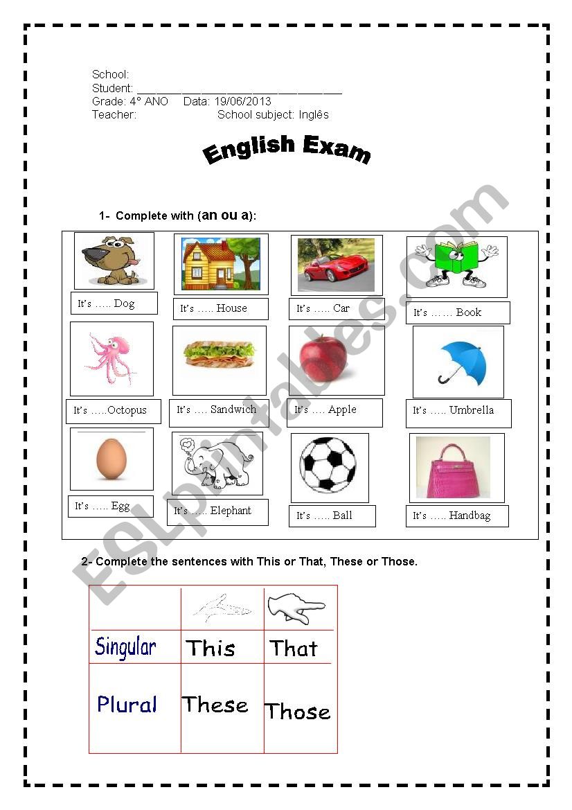 english exam worksheet