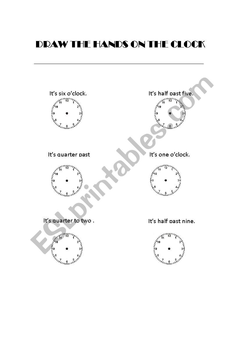 Draw the hands on the clock worksheet