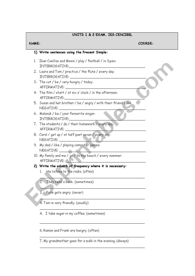 Revising grammar worksheet