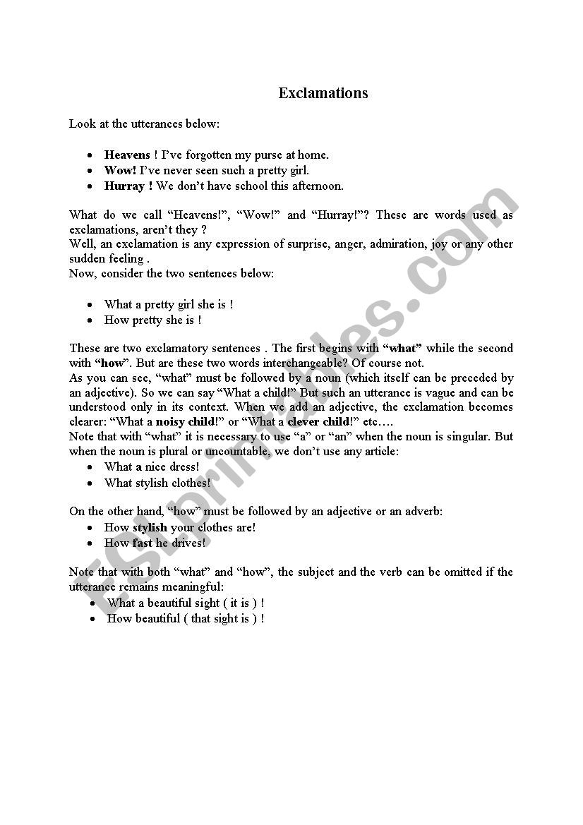 exclamation worksheet