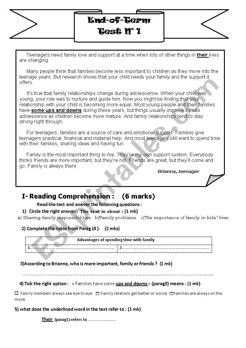 End-of-Term Test 1  worksheet