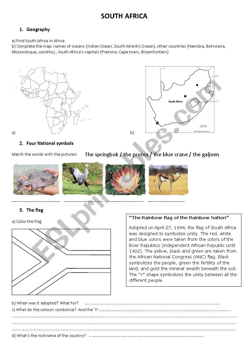 South Africa worksheet