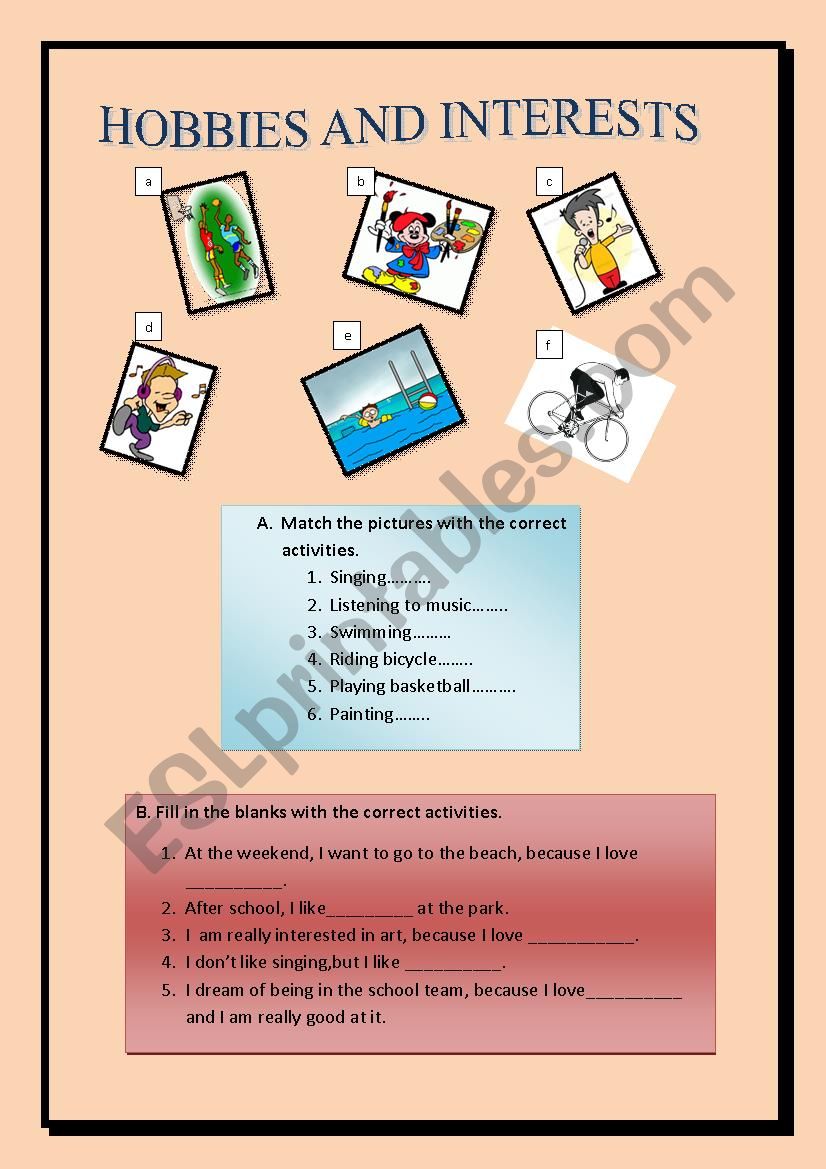 hobbies and interests worksheet