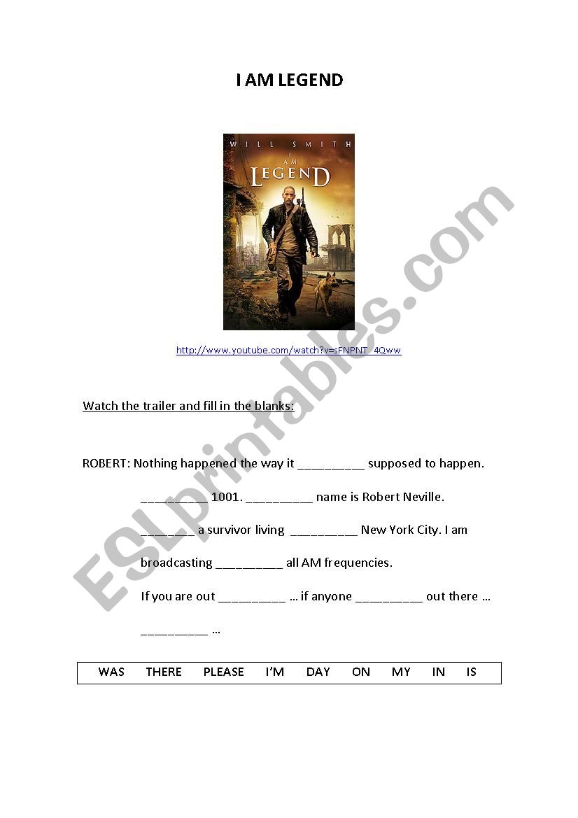 I Am Legend worksheet