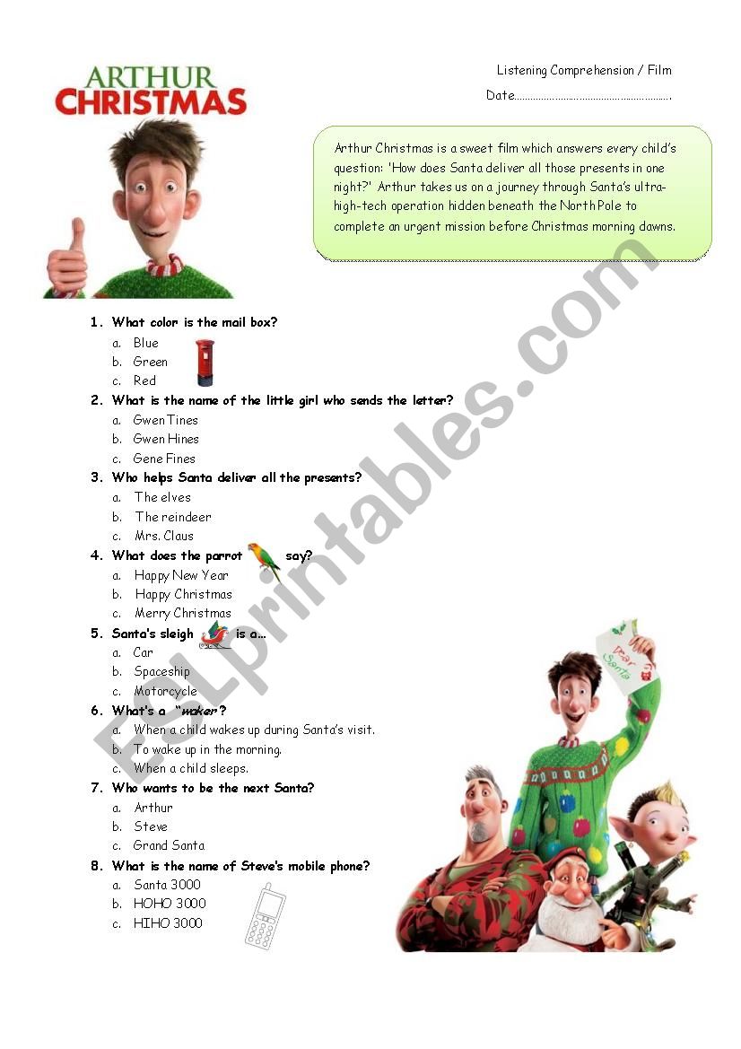Arthur Christmas worksheet