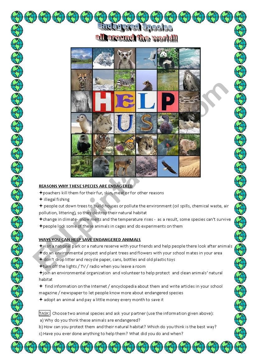  Endangered Animals - Speaking Activity with prompts