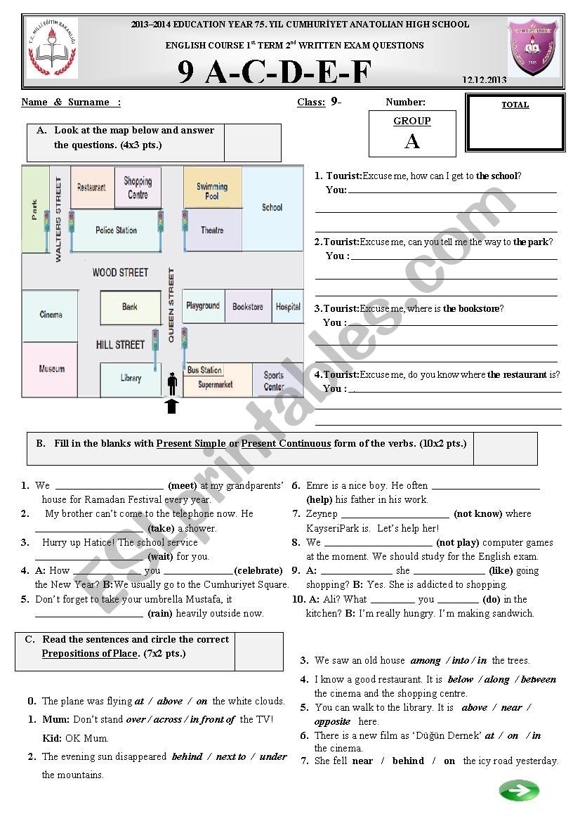 Tense Forms, Directions, Prepositions of Place, Imperatives