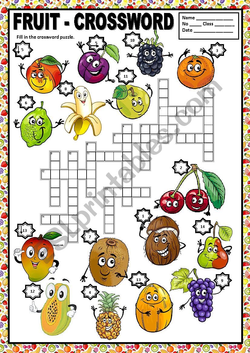 FRUIT - CROSSWORD + KEY worksheet