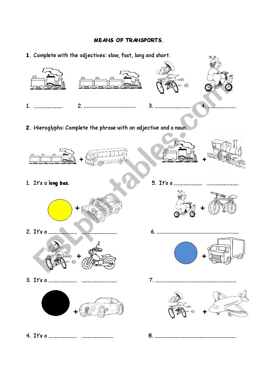 Means of transports worksheet