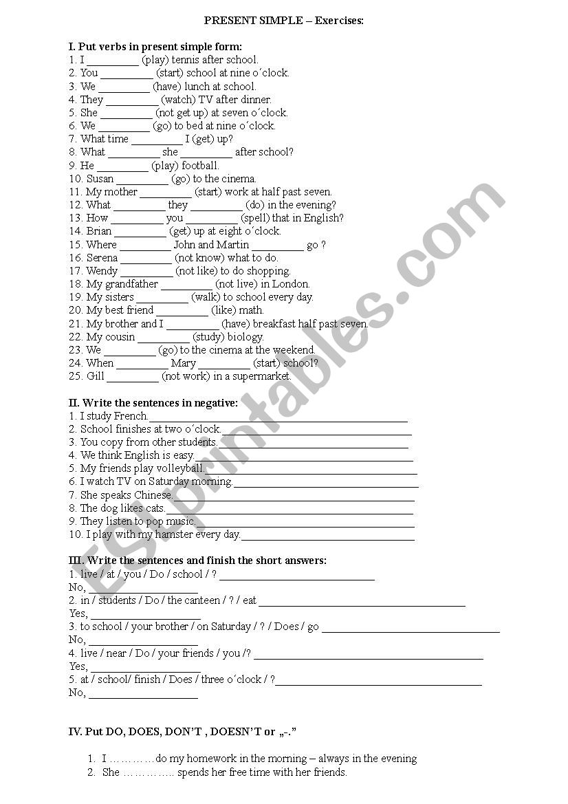 Present simple - exercises worksheet