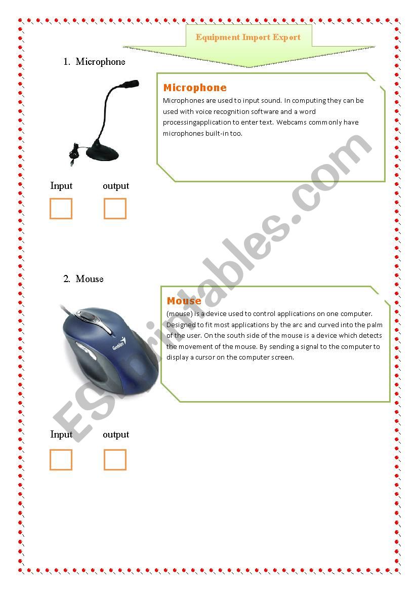 Equipment Import Export worksheet