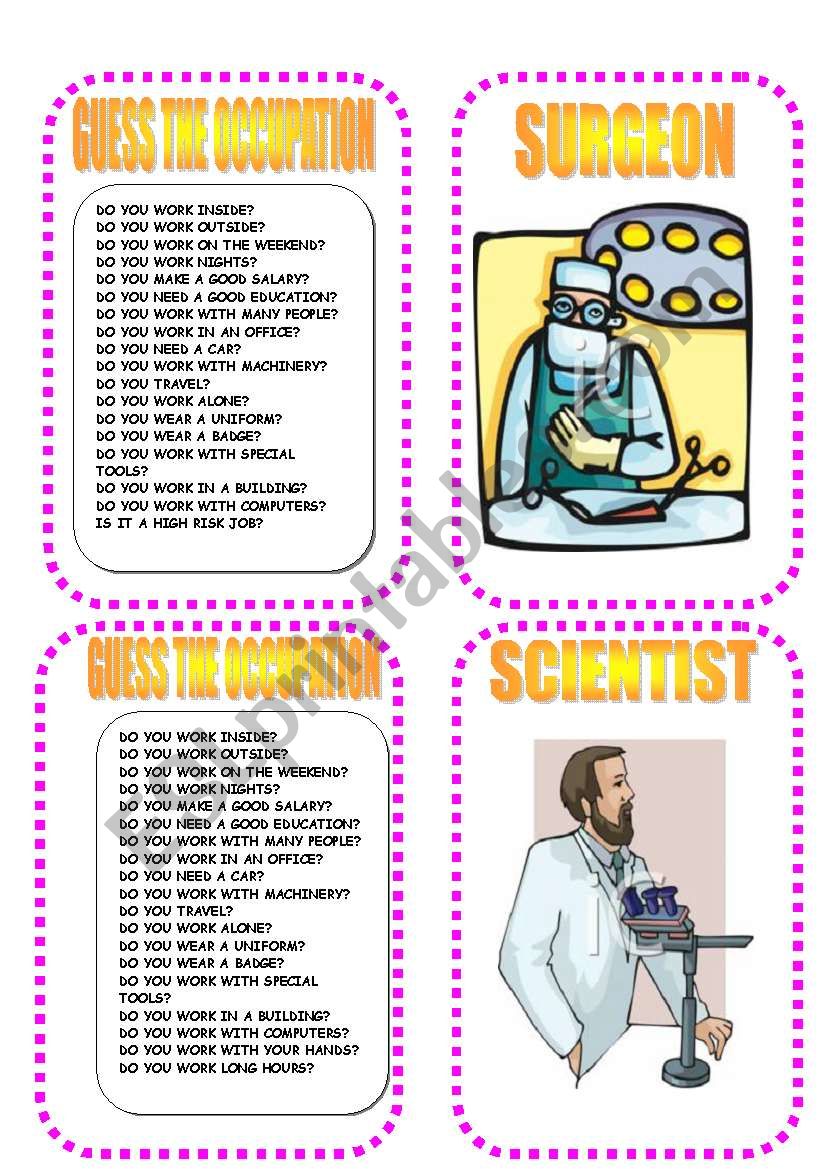 CARD 7 OCCUPATION GAME worksheet