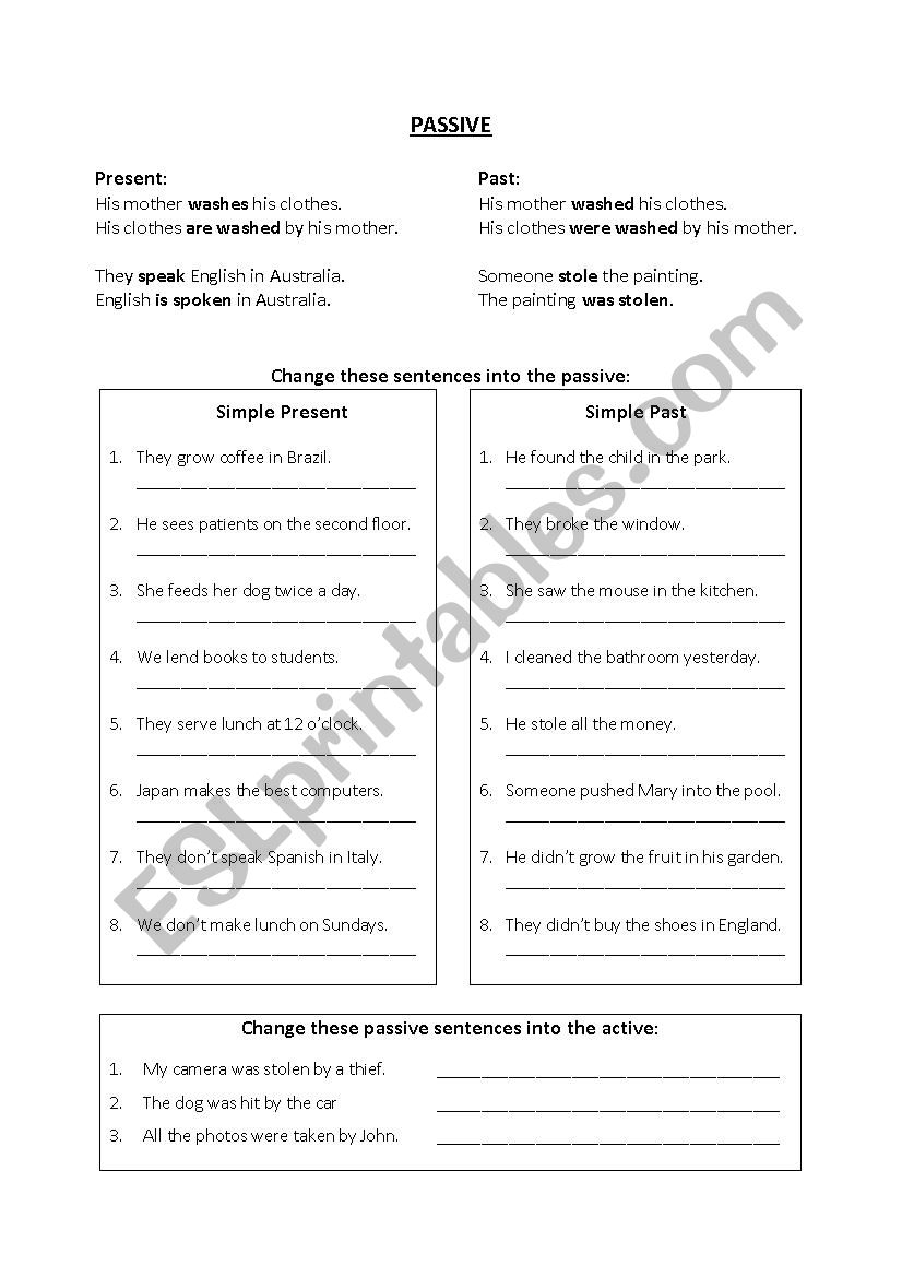 Passive Exercise worksheet