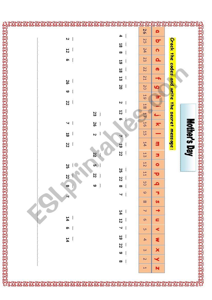 Mother´s Day cryptogram (1) - ESL worksheet by feridrzg