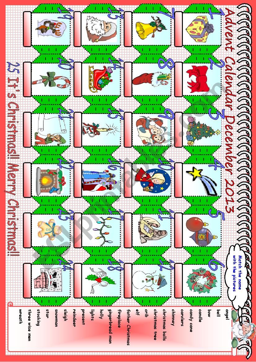 Advent Calendar worksheet